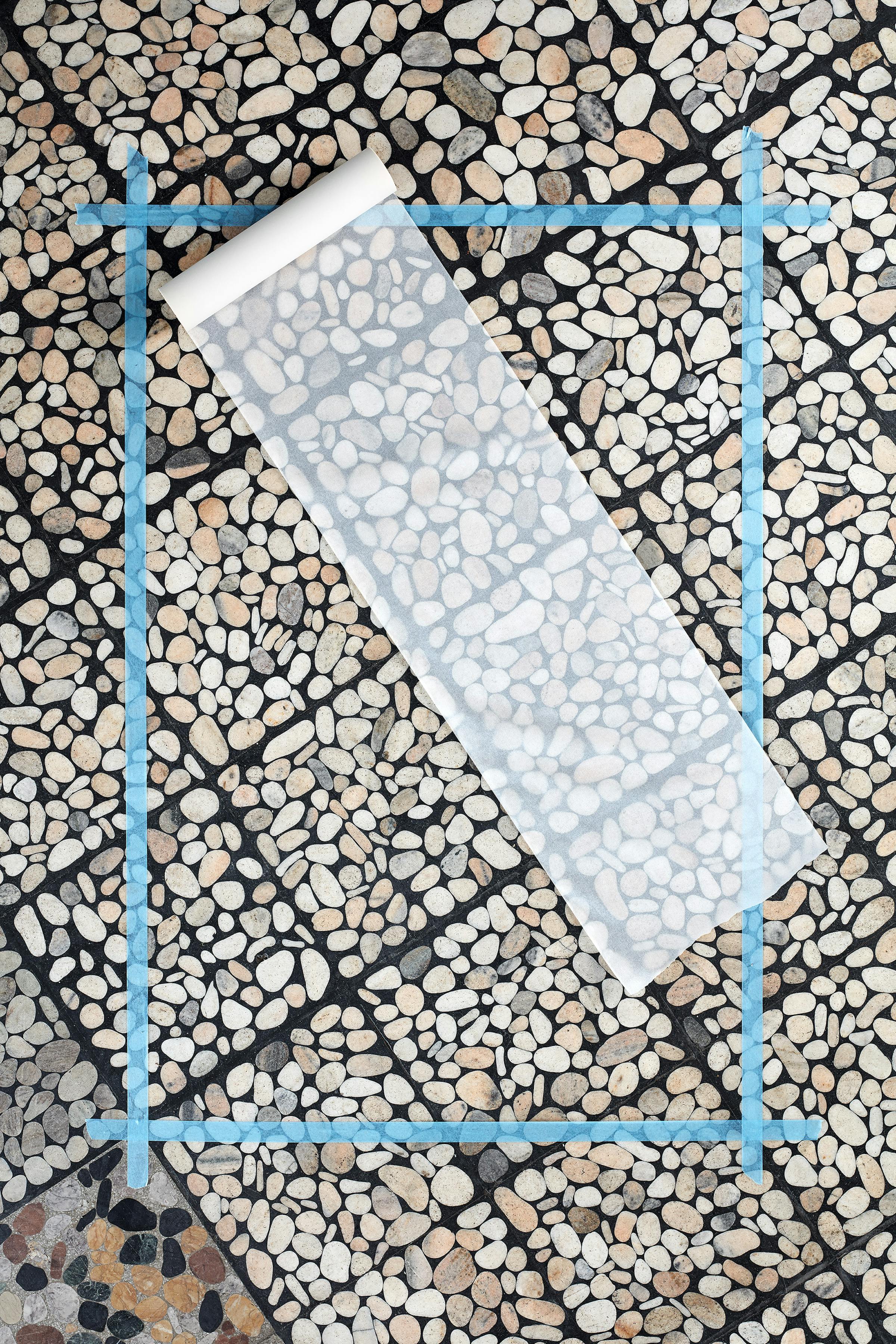 Bird's eye with a moodboard of curated objects by designer Moritz Schmid