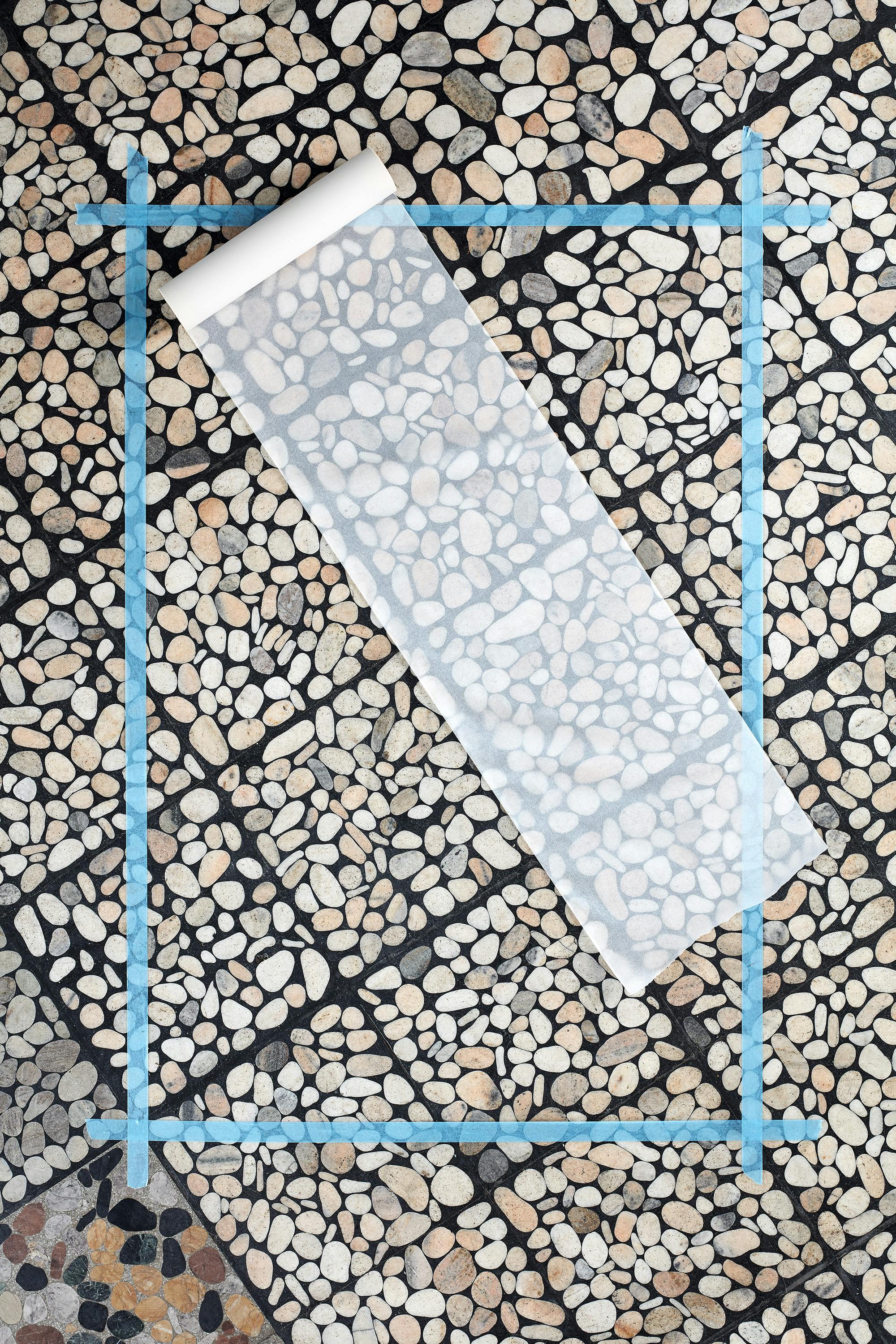 Bird's eye with a moodboard of curated objects by designer Moritz Schmid