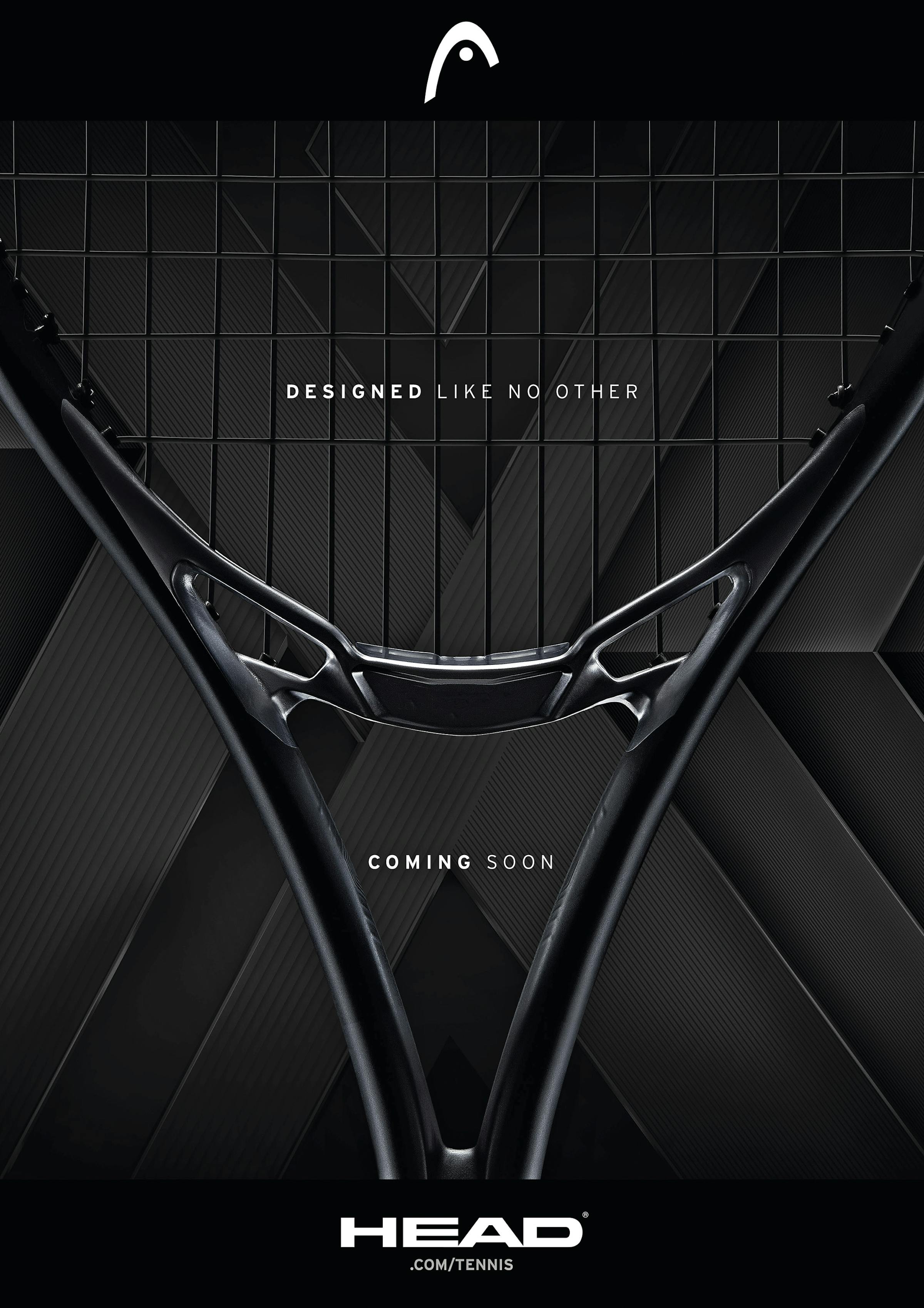 Packshot of a new Head MXG tennis racket in black on a black background