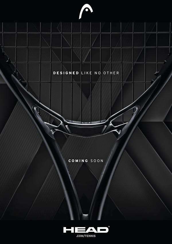 Packshot of a new Head MXG tennis racket in black on a black background