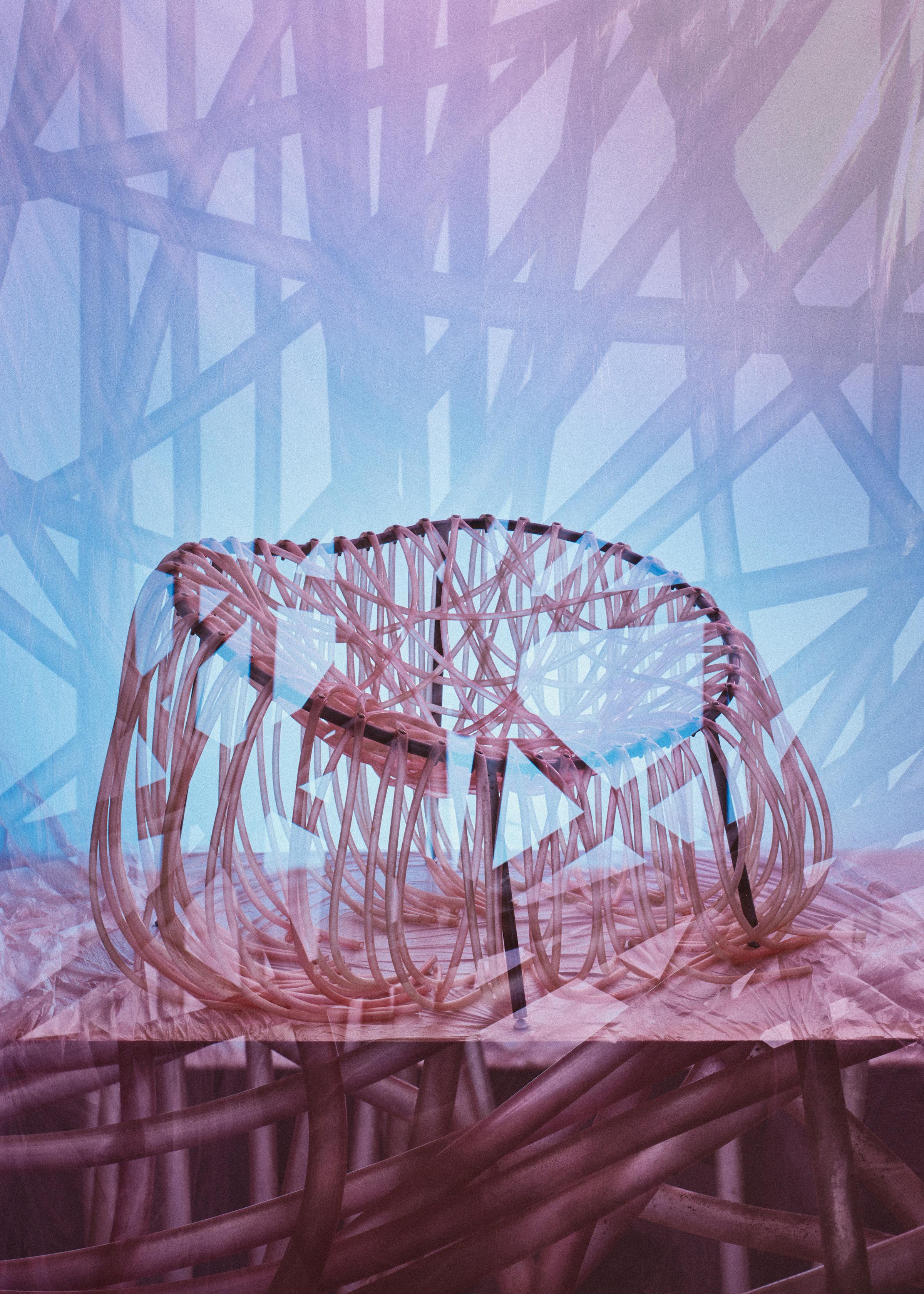 Multiple analoge exposure of Anemone chair by the Campana brothers in the colors pink and light blue