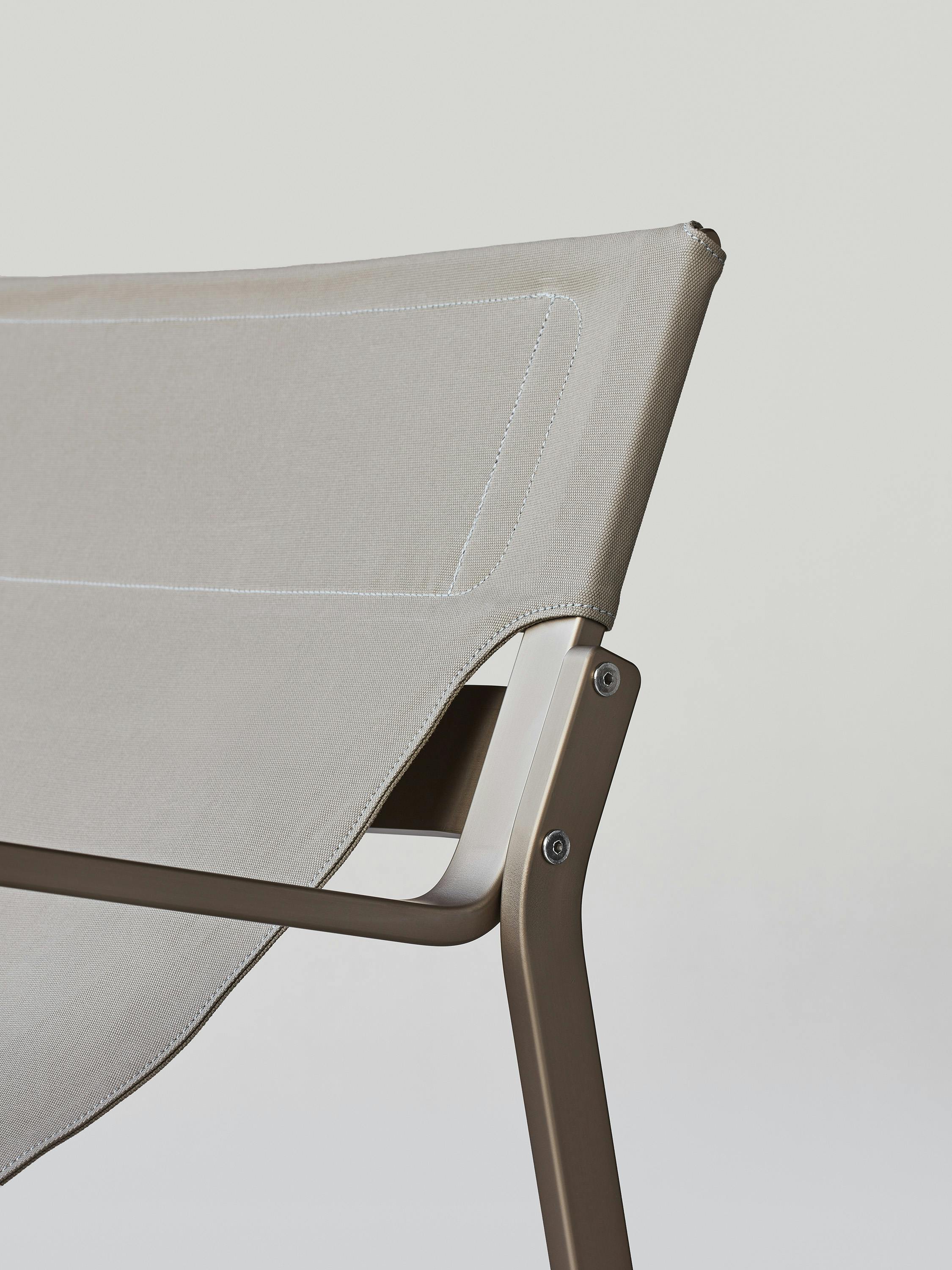 Close Up of the Enso chair by Swiss designer Frédéric Dedelley showing the special Bananatex textile by Qwestion