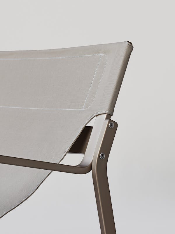 Close Up of the Enso chair by Swiss designer Frédéric Dedelley showing the special Bananatex textile by Qwestion