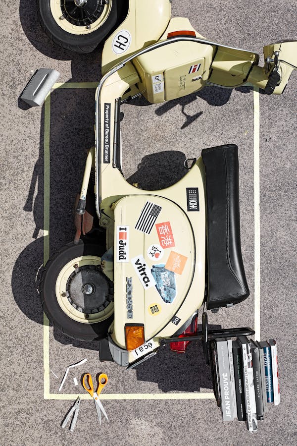 Bird's eye with a moodboard of curated objects by product designer Tobias Brunner