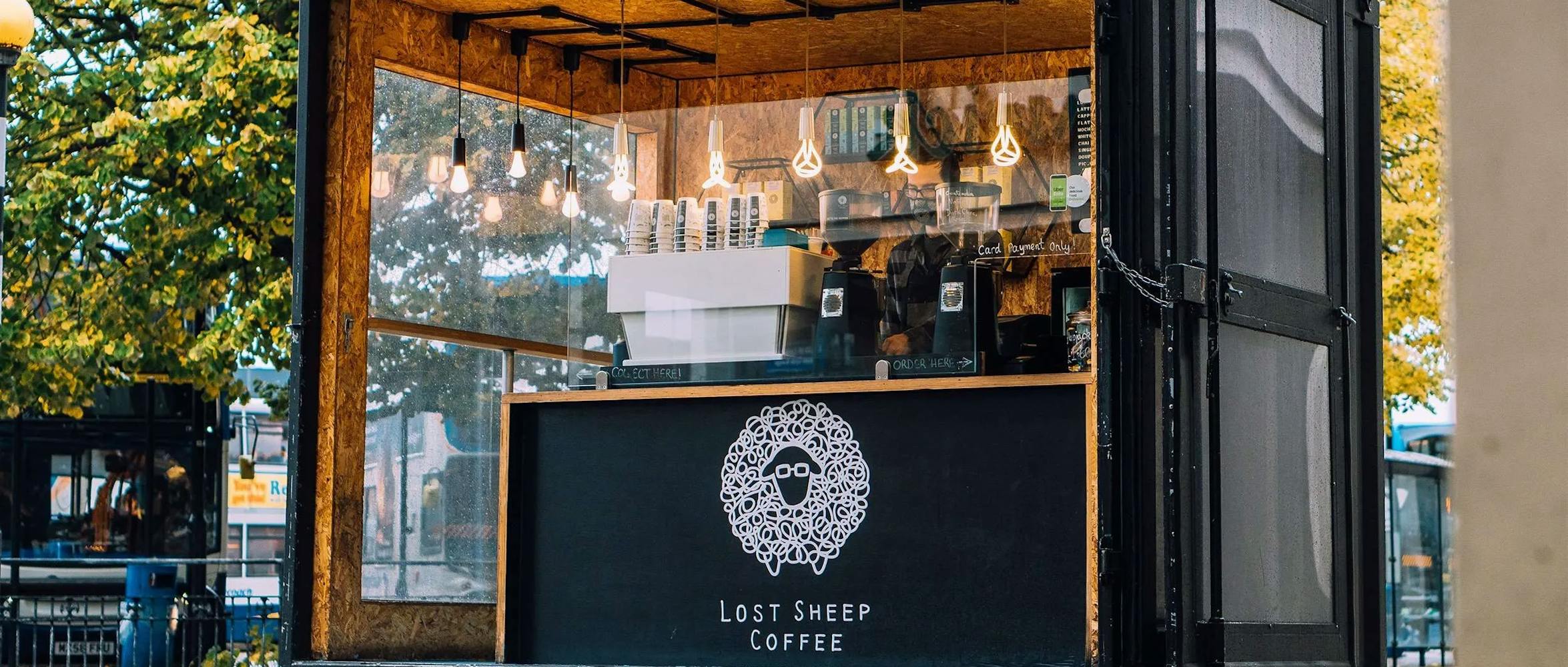 Los Sheep Coffee pod in Canterbury Bus Station