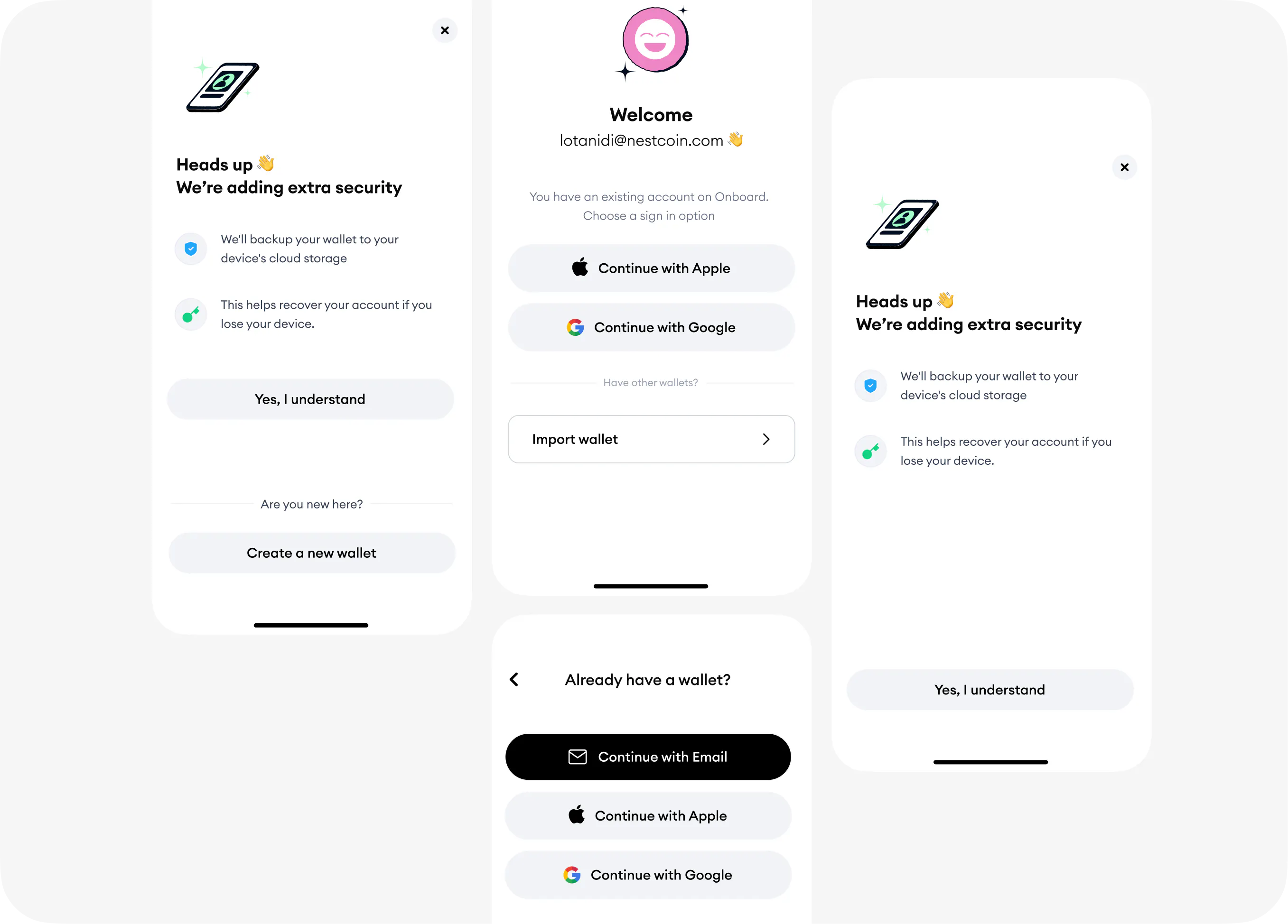 Design iterations: Exploring ways to seamlessly migrate returning users to the new onboarding.