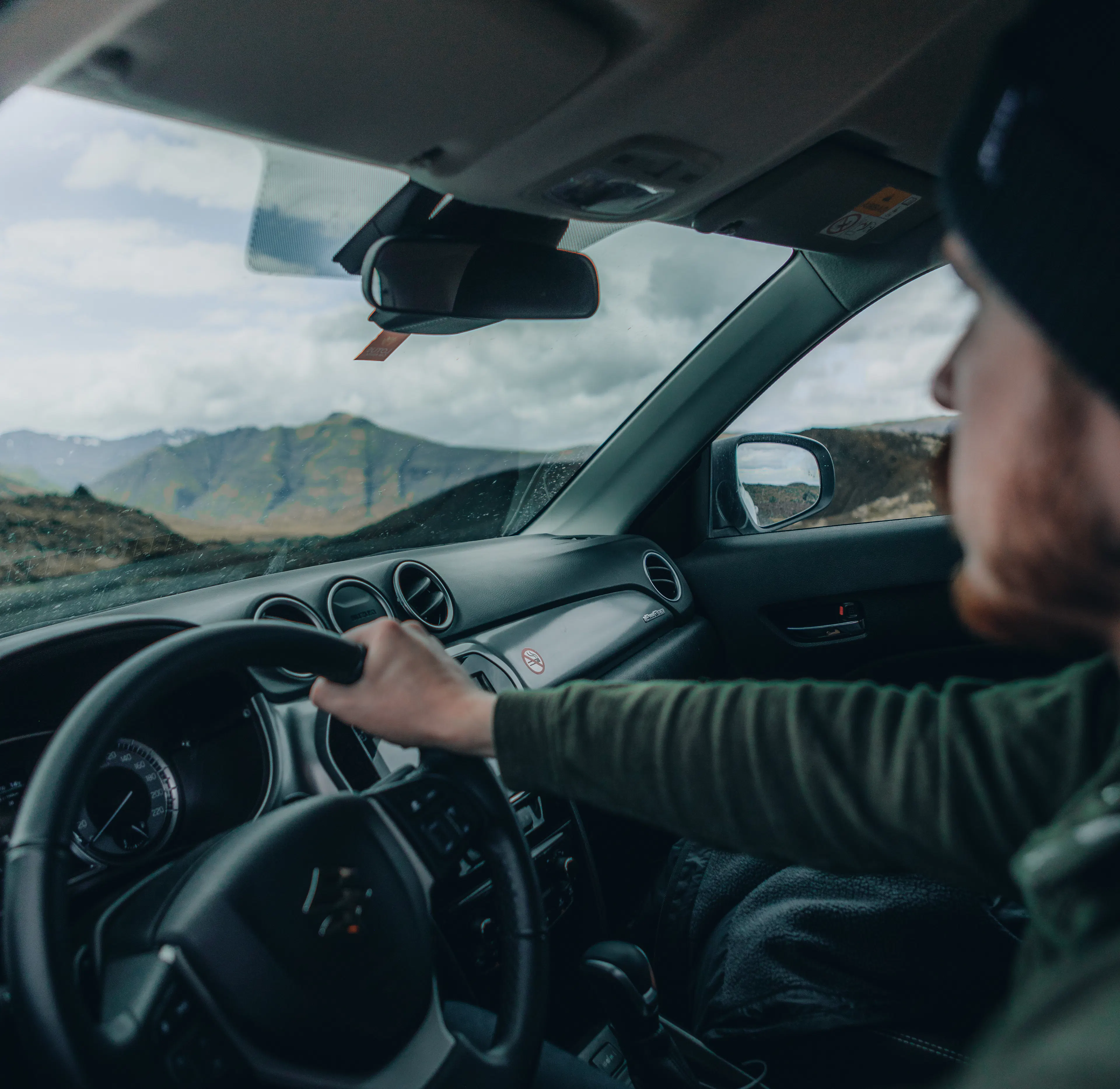 Driver pov suv interior mountains