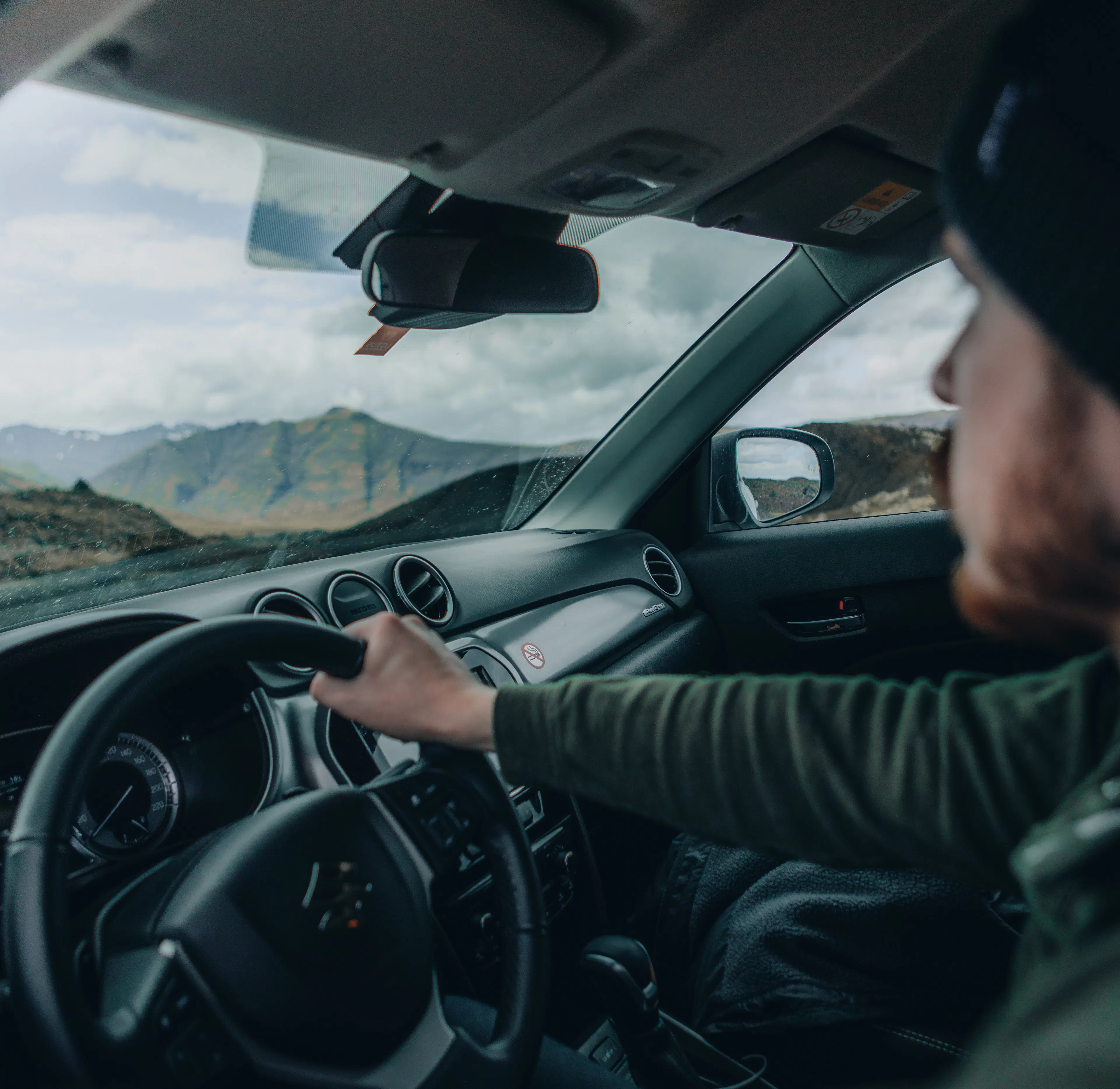 Driver pov suv interior mountains