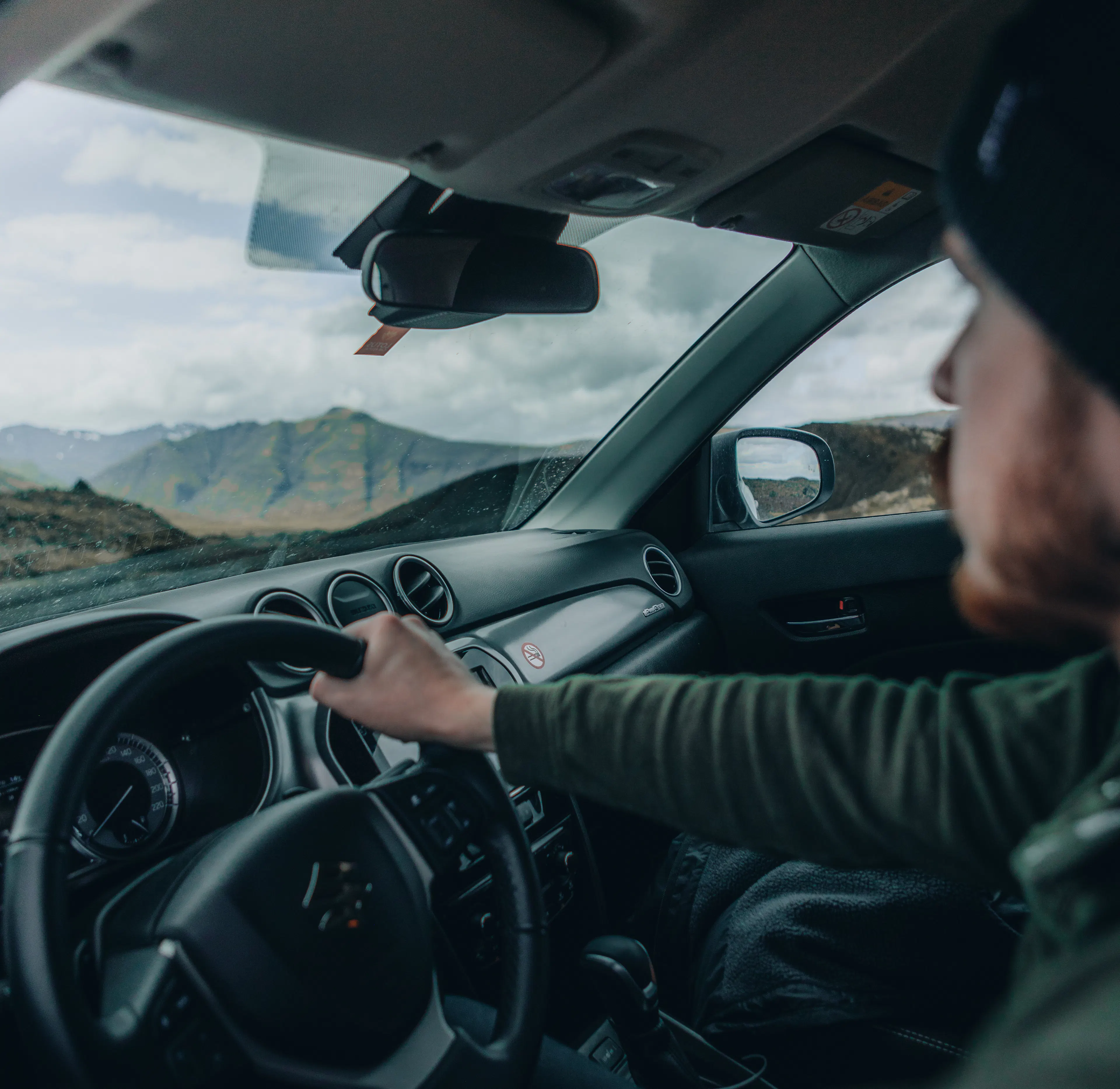 Driver pov suv interior mountains