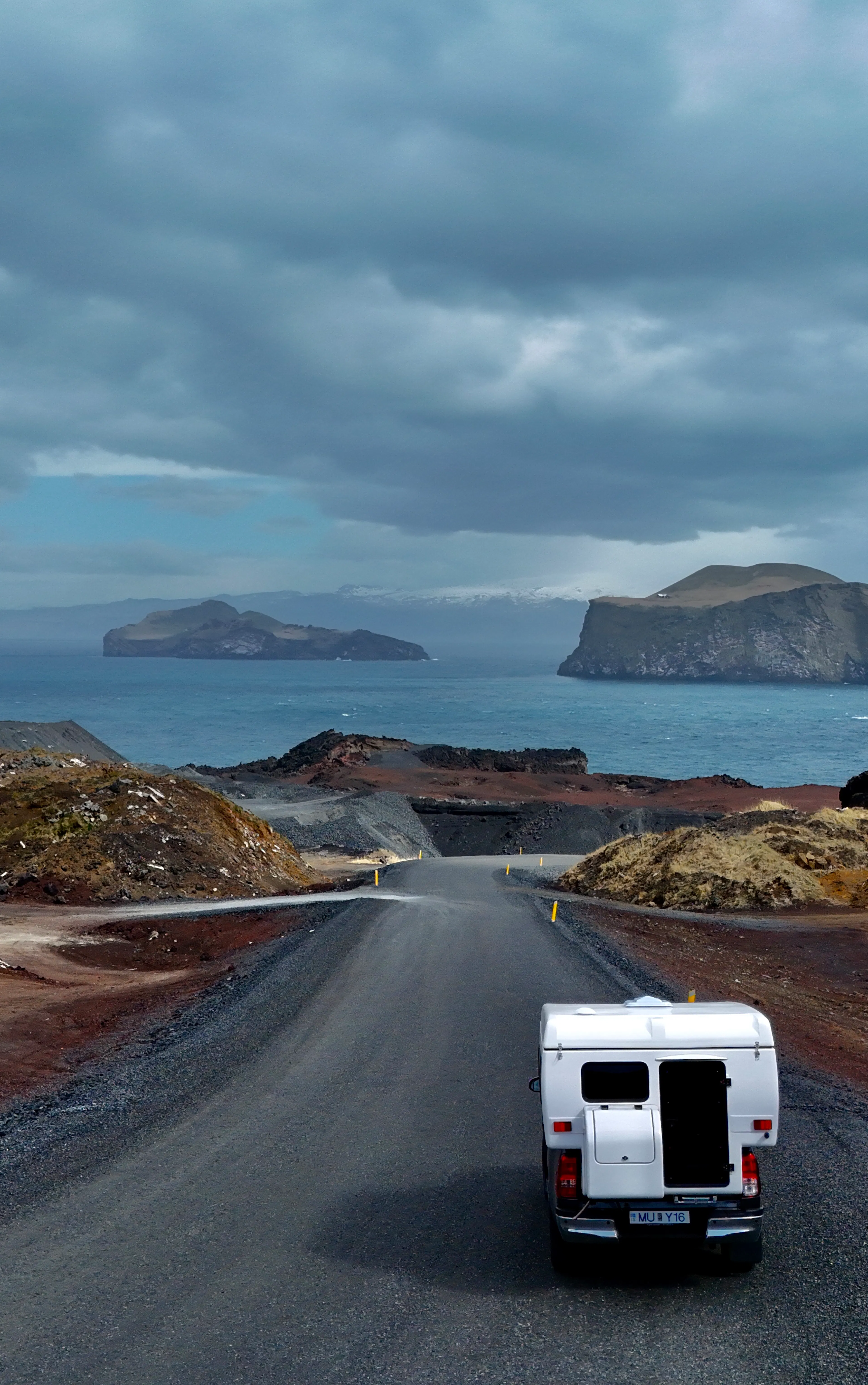 Camper van coastal road aerial