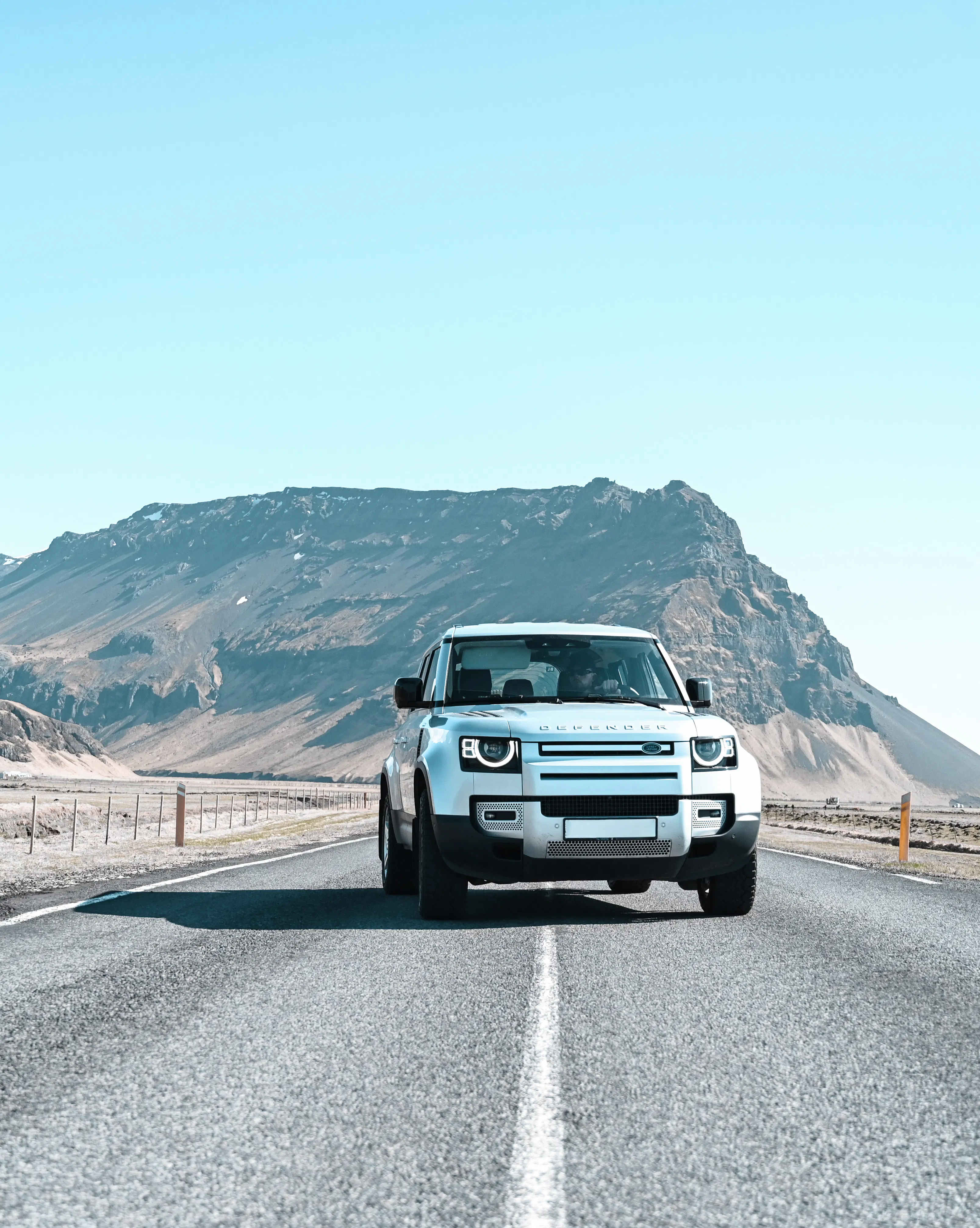Land rover defender open highway