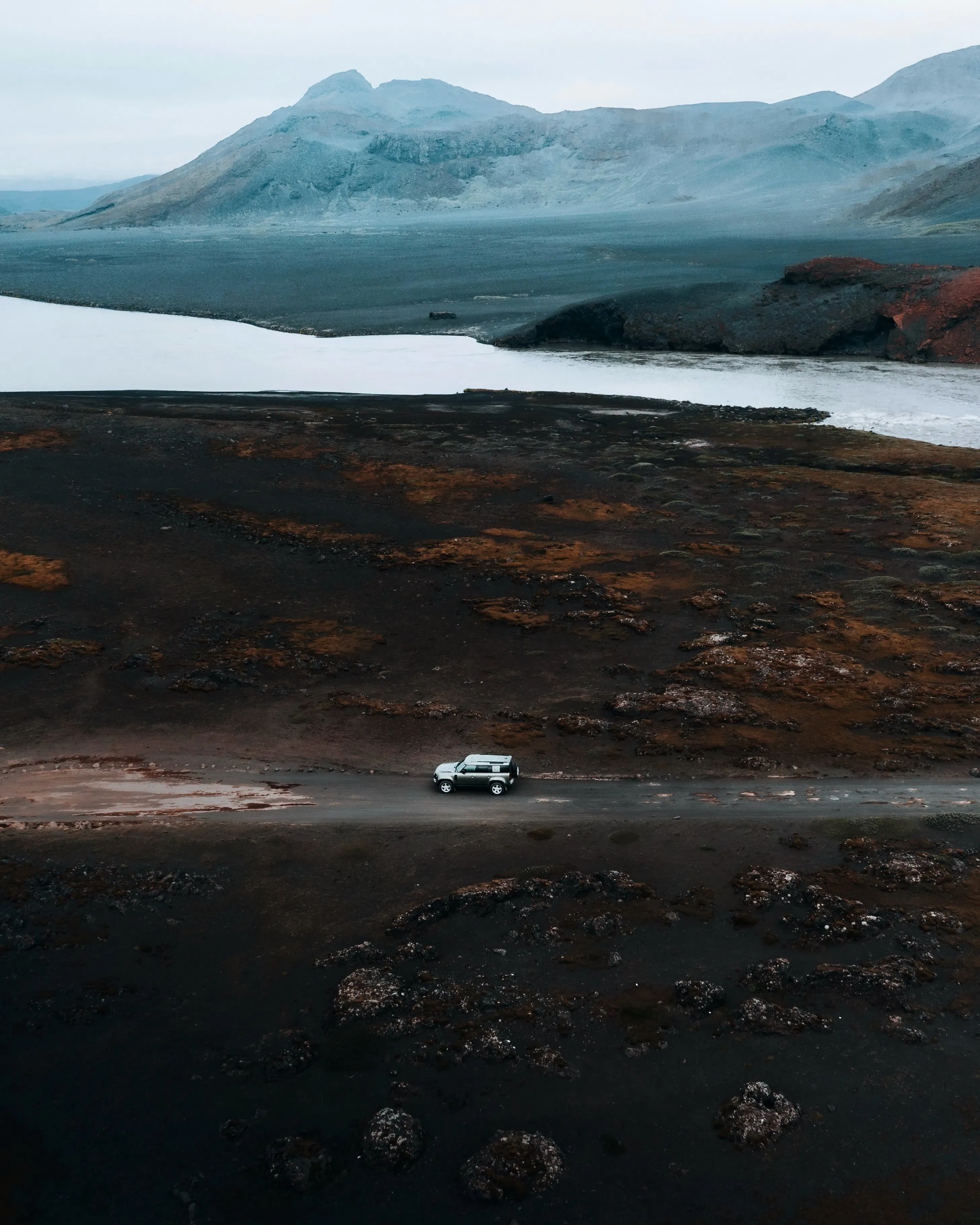 Defender lava field lake aerial