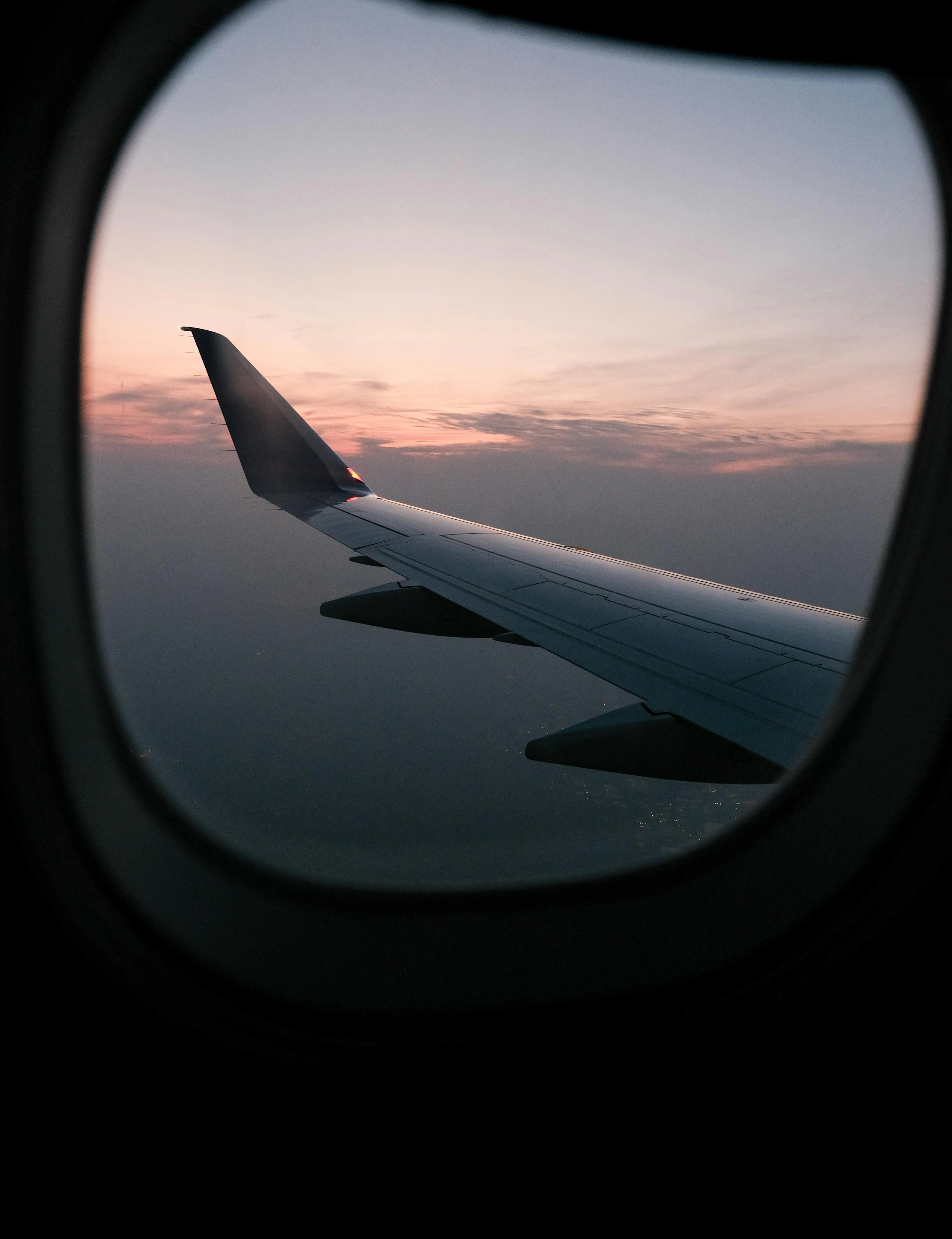 Airplane window sunset