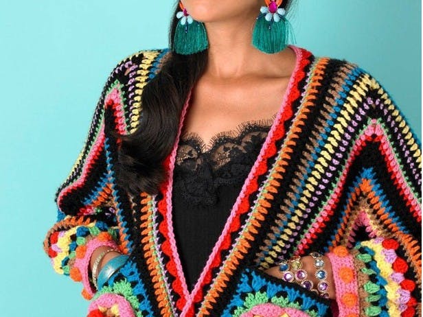 Colourful Crochet Bomber Jacket Inspired by Frida Kahlo