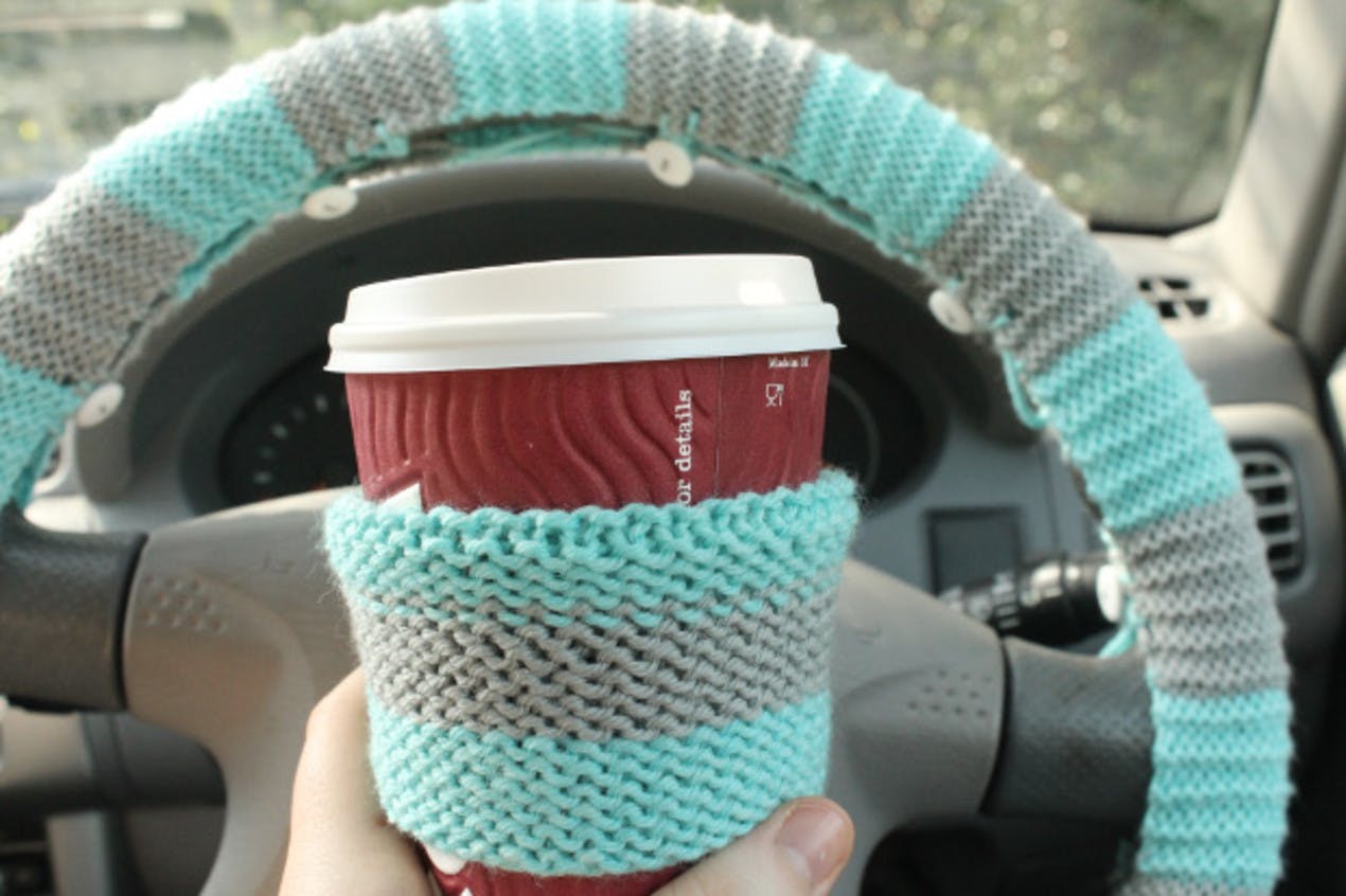 How to knit a steering wheel cover and cup sleeve LoveCrafts