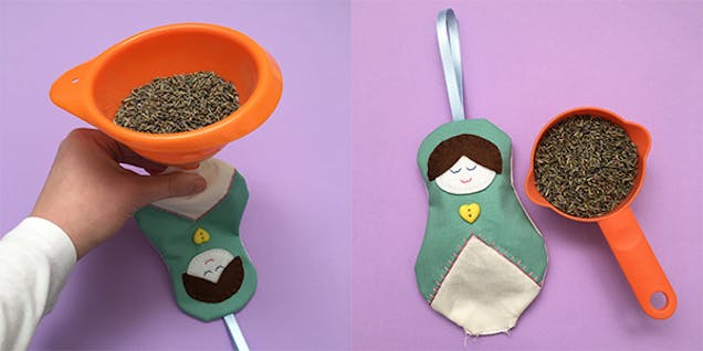 fill Russian doll with lavender
