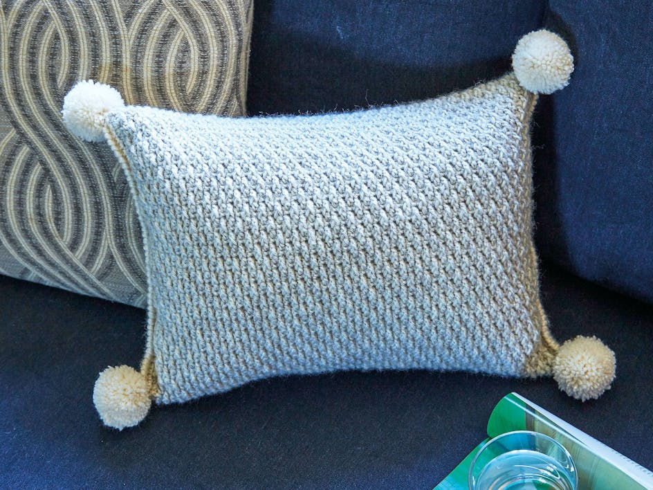 Chic textured pom pom crochet cushion tutorial