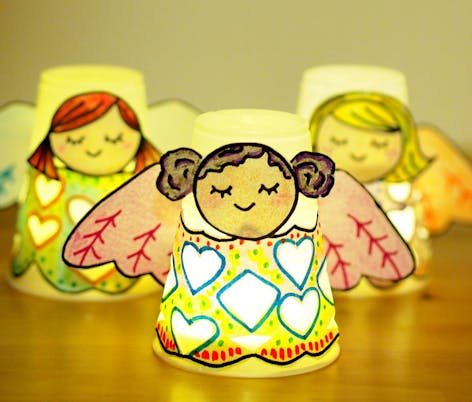 paper cup Angel Christmas craft luminaries by Molly Moo