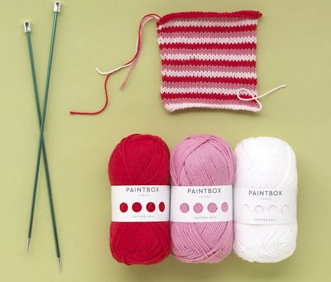 Paintbox cotton 4 ply pink and red knitting swatch