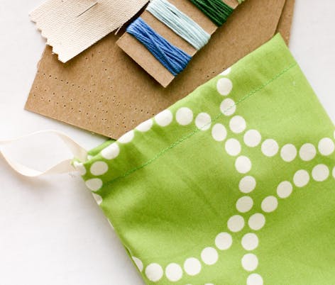 gift bag sewing project with pull tie fastening