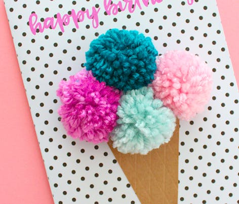 pom pom ice cream birthday invitation cards