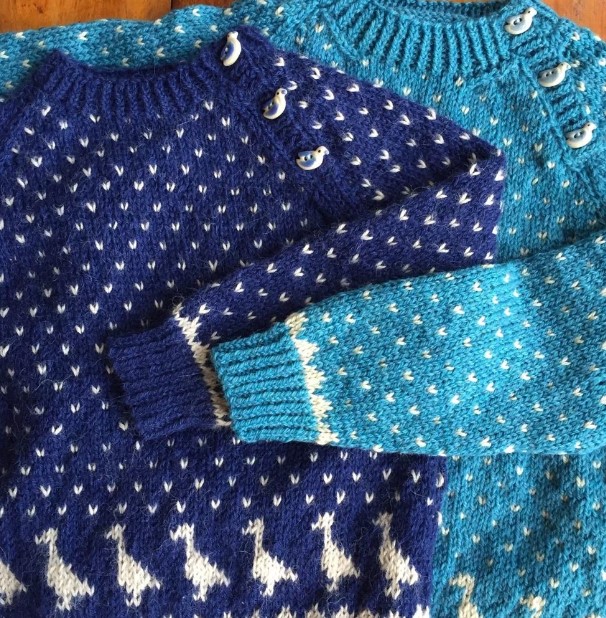 Two jumpers in two shades of blue