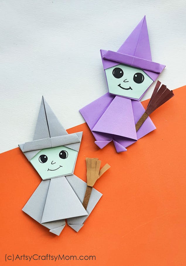 Easy origami witch craft for kids