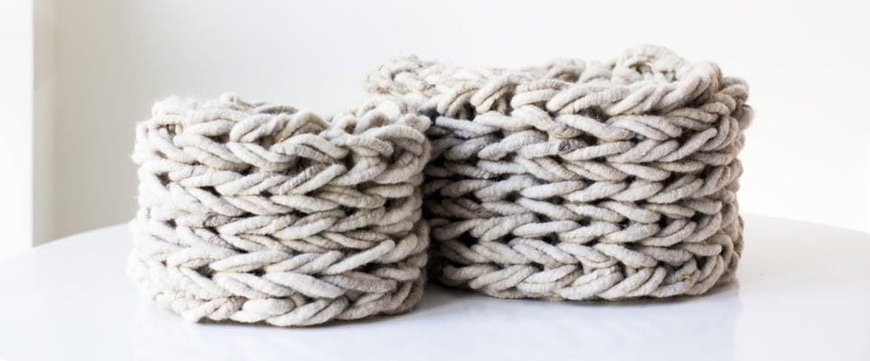 DIY Super Bulky Arm Knitting Kit Chunky Knit Blanket Very Thick Gigantic Yarn Massive Knitted Loop, Gray