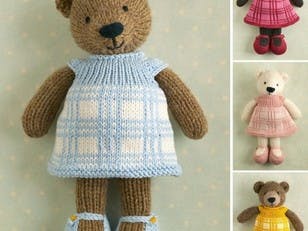 Girl bear in a plaid dress