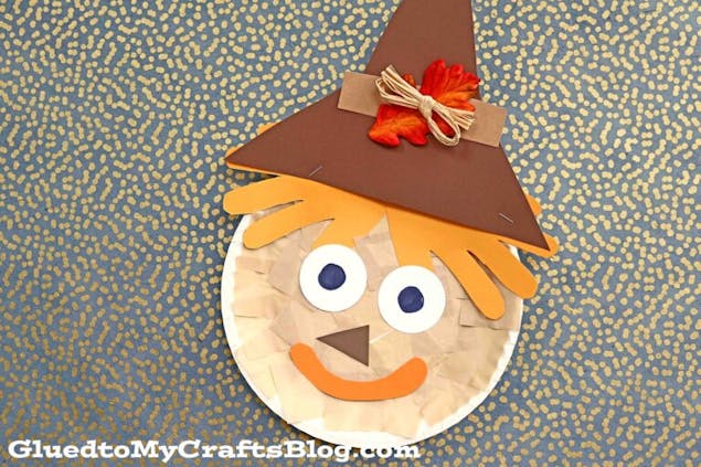 Easy autumn craft for kids scarecrow paper plate 