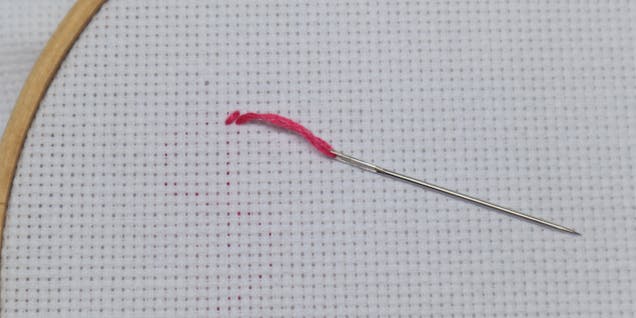 Needle finishing second stitch