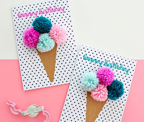 pom pom ice cream birthday invitation cards