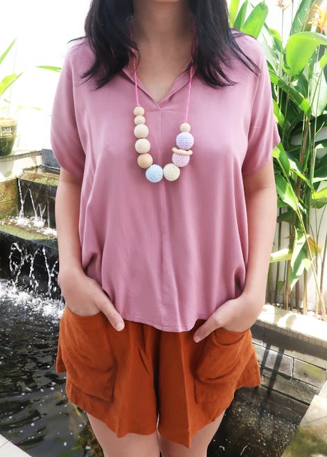 Crochet beads necklace as fashion statement item