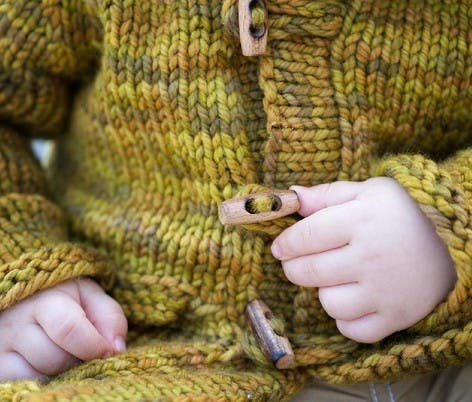 Wooden toggles for baby knitted jacket