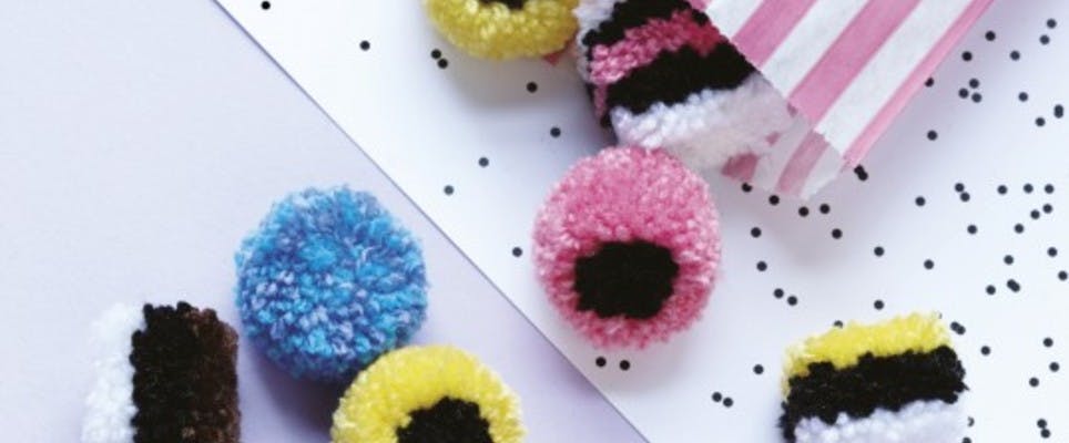 How to make liquorice allsorts pompoms