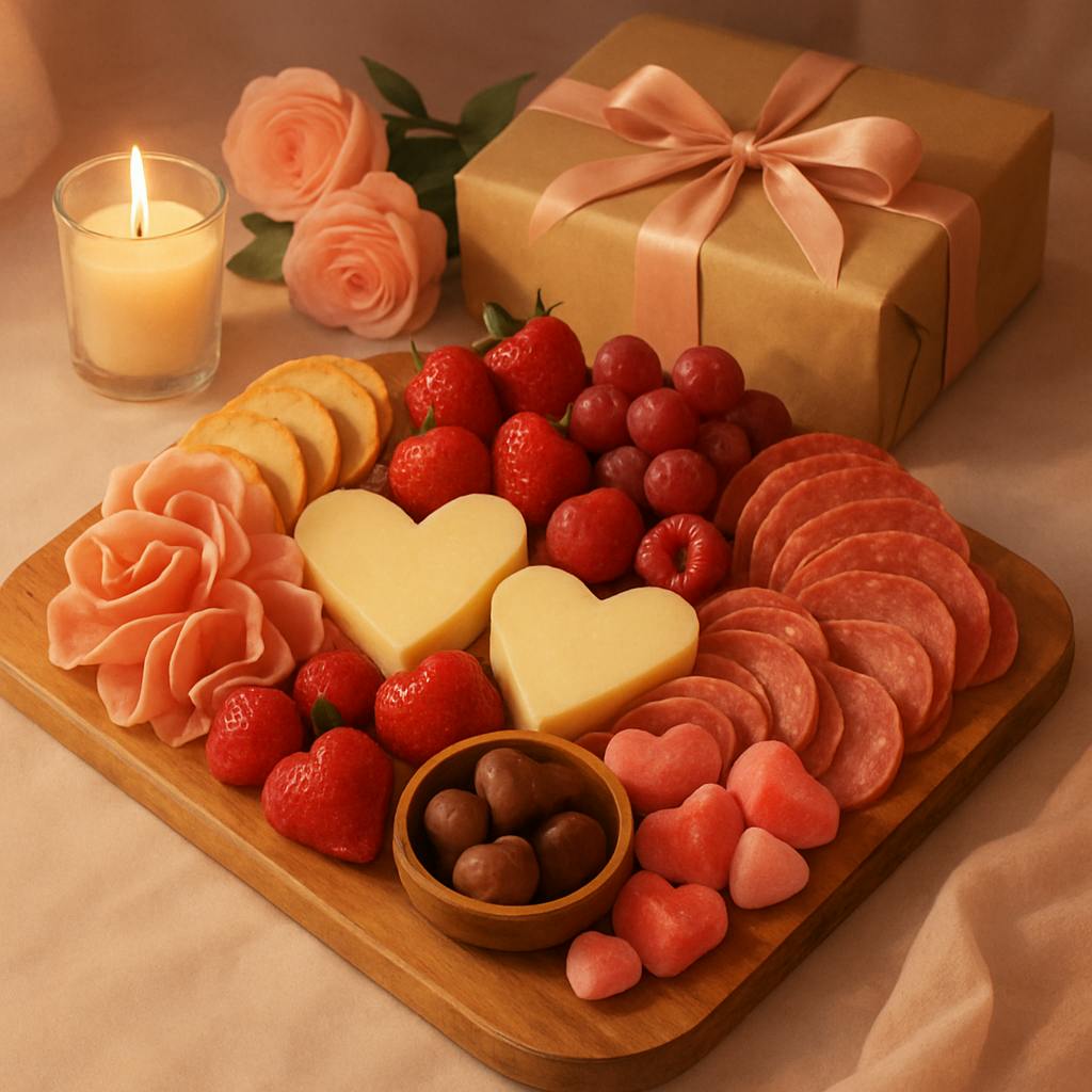 Beautiful illustration for valentine's day charcuterie board