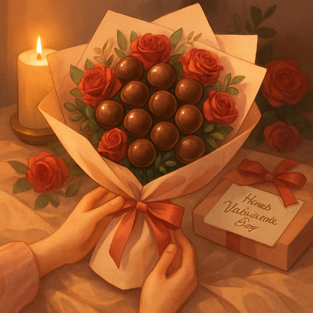 Beautiful illustration for valentine's day chocolate bouquet