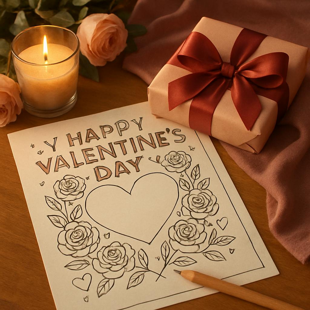 Beautiful illustration for valentine's day coloring sheet