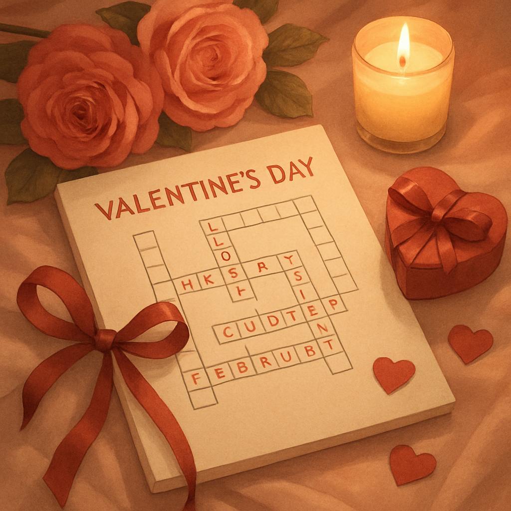 Beautiful illustration for valentine's day crossword puzzle