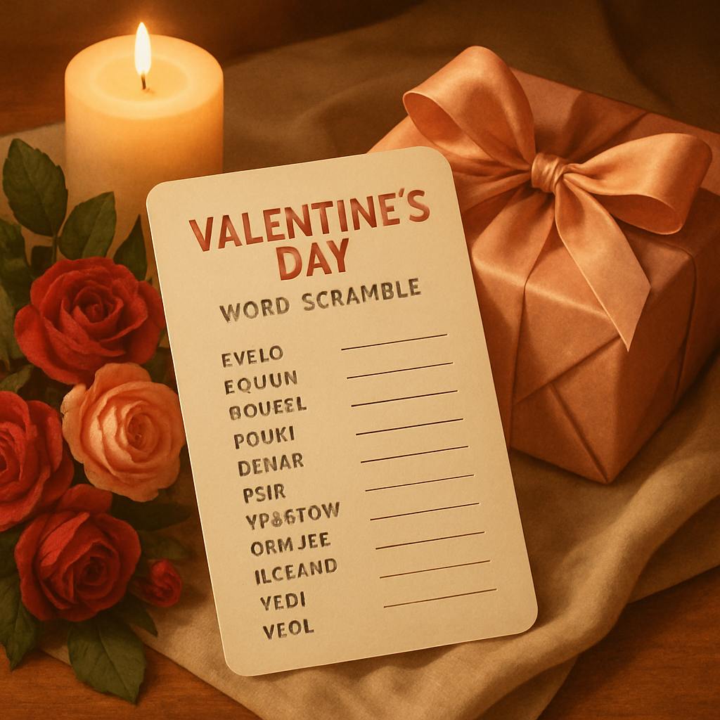 Beautiful illustration for valentine's day word scramble