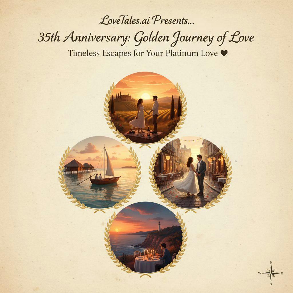 Beautiful travel illustration for anniversary trip ideas for 35th anniversary