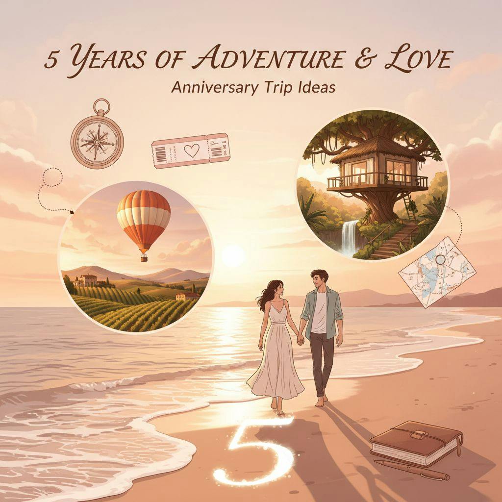 Beautiful travel illustration for anniversary trip ideas for 5th anniversary
