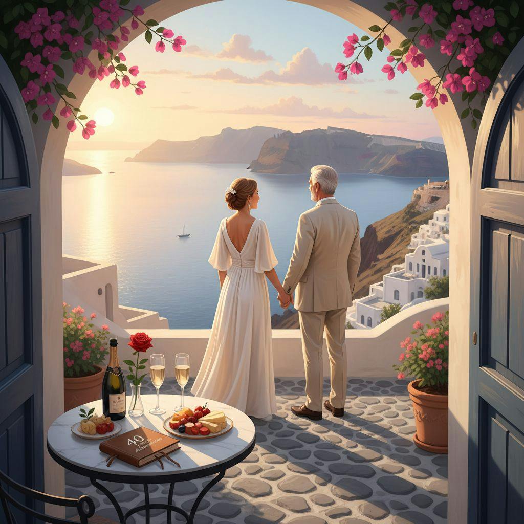 Beautiful travel illustration for anniversary trip ideas for 40th anniversary