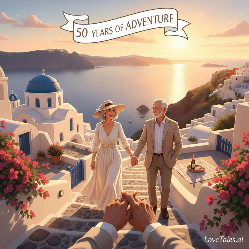 Beautiful travel illustration for anniversary trip ideas for 50th anniversary