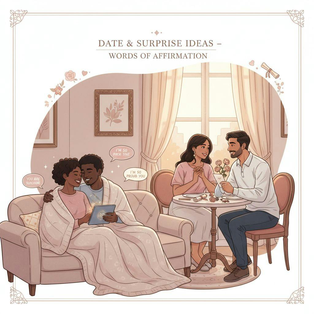 Beautiful illustration for Date & surprise ideas by love language - Words of Affirmation