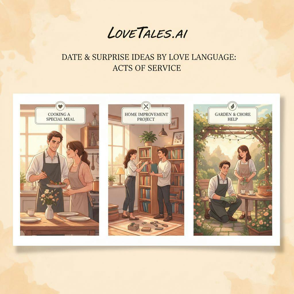 Beautiful illustration for Date & surprise ideas by love language - Acts of Service