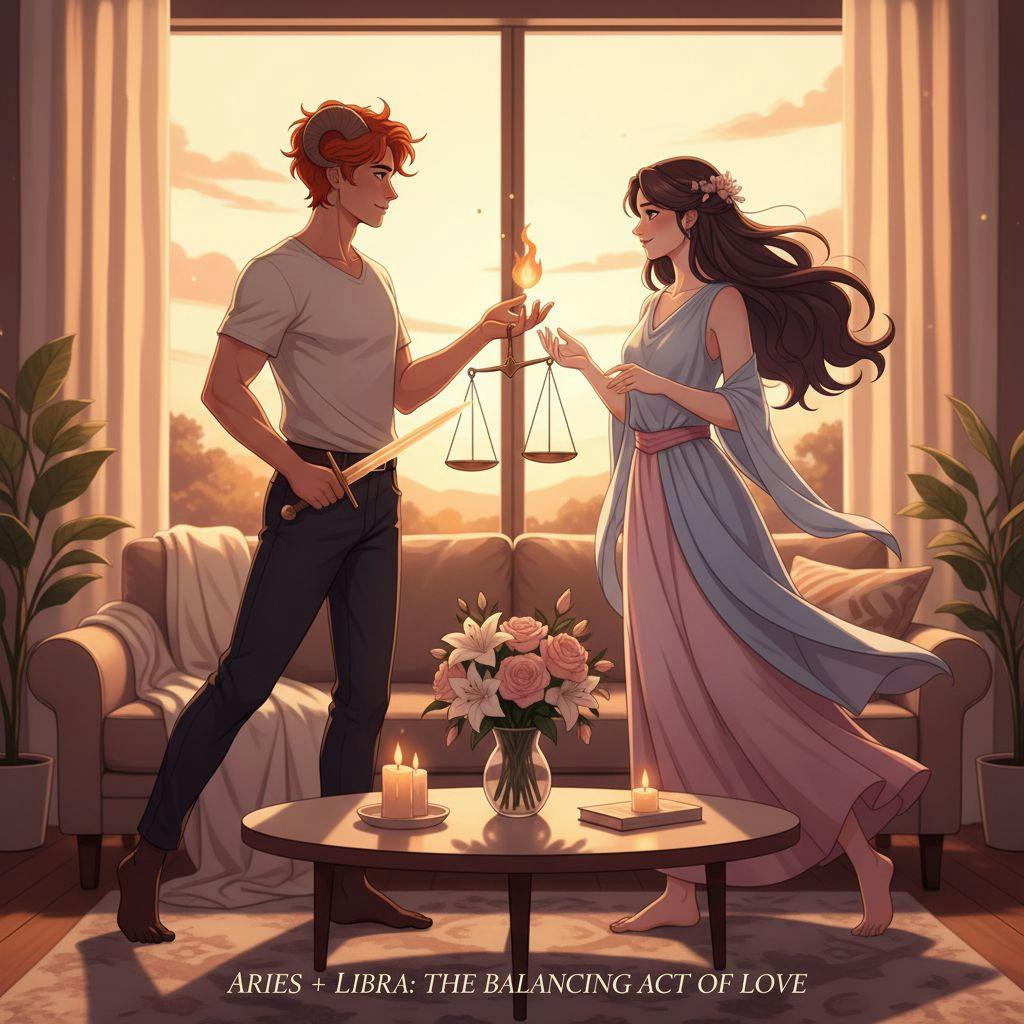 Beautiful illustration for Zodiac Aries and Libra