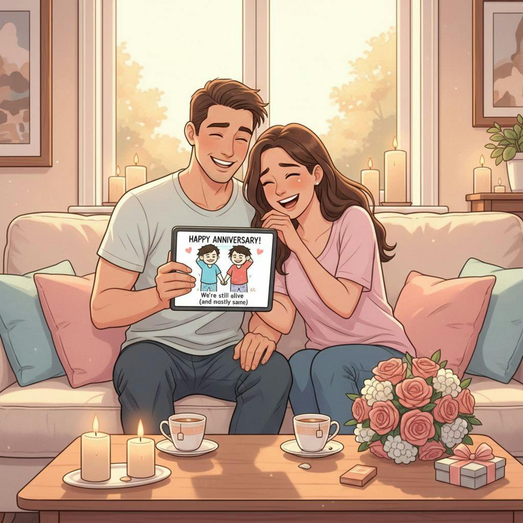 Beautiful illustration for couple most hilarious happy anniversary meme
