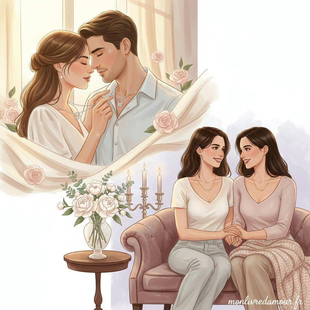 Beautiful illustration for couples necklaces