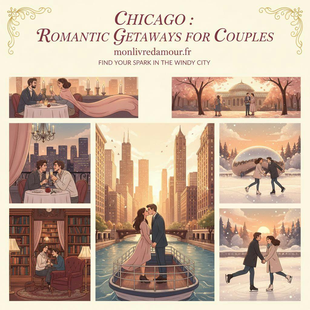 Beautiful illustration for things to do in chicago for couples